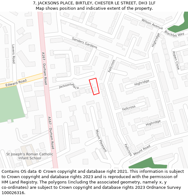 7, JACKSONS PLACE, BIRTLEY, CHESTER LE STREET, DH3 1LF: Location map and indicative extent of plot