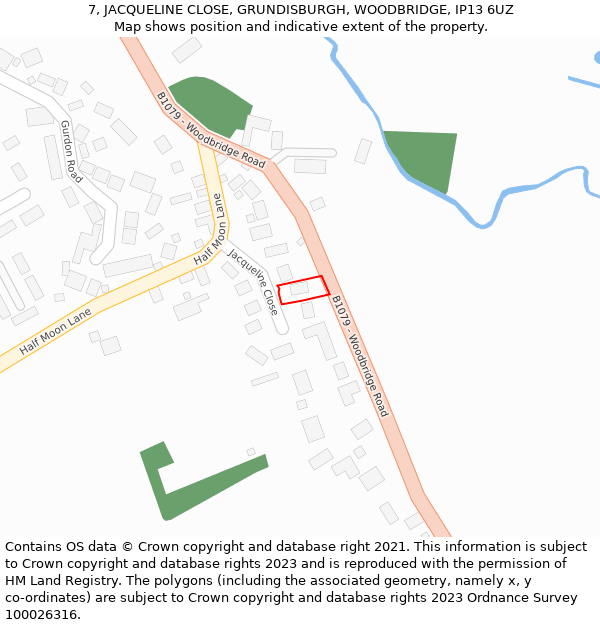 7, JACQUELINE CLOSE, GRUNDISBURGH, WOODBRIDGE, IP13 6UZ: Location map and indicative extent of plot