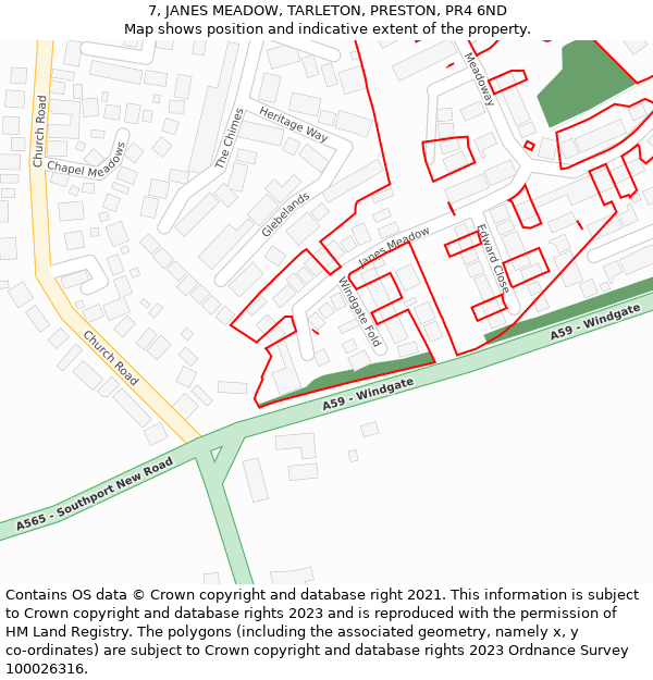7, JANES MEADOW, TARLETON, PRESTON, PR4 6ND: Location map and indicative extent of plot