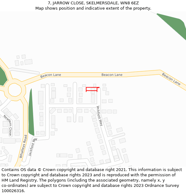 7, JARROW CLOSE, SKELMERSDALE, WN8 6EZ: Location map and indicative extent of plot