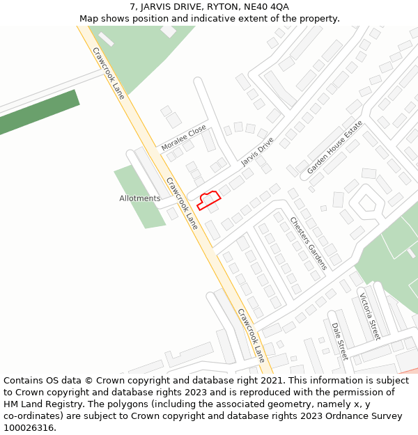 7, JARVIS DRIVE, RYTON, NE40 4QA: Location map and indicative extent of plot