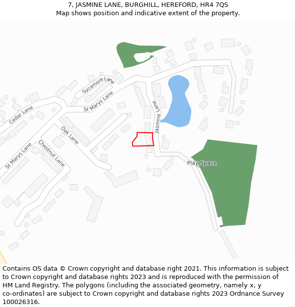 7, JASMINE LANE, BURGHILL, HEREFORD, HR4 7QS: Location map and indicative extent of plot