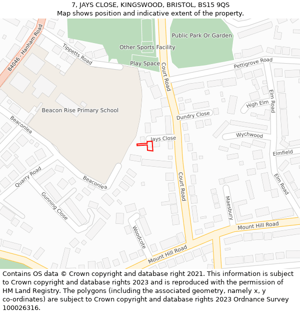 7, JAYS CLOSE, KINGSWOOD, BRISTOL, BS15 9QS: Location map and indicative extent of plot