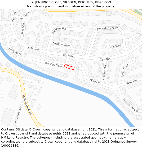 7, JENNINGS CLOSE, SILSDEN, KEIGHLEY, BD20 0QN: Location map and indicative extent of plot