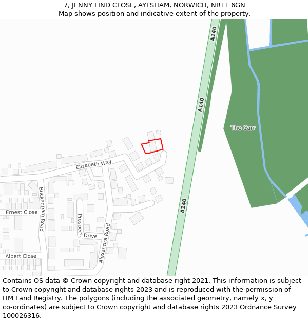 7, JENNY LIND CLOSE, AYLSHAM, NORWICH, NR11 6GN: Location map and indicative extent of plot