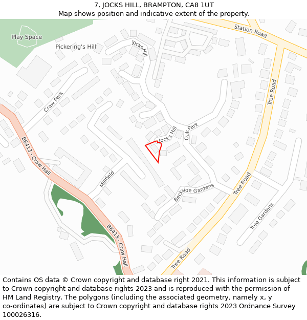 7, JOCKS HILL, BRAMPTON, CA8 1UT: Location map and indicative extent of plot