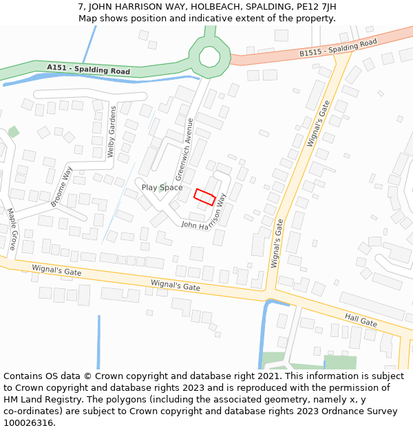 7, JOHN HARRISON WAY, HOLBEACH, SPALDING, PE12 7JH: Location map and indicative extent of plot