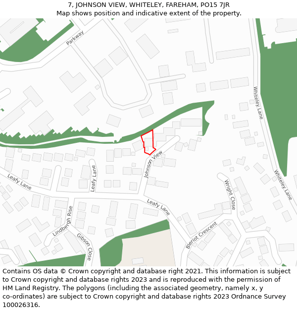 7, JOHNSON VIEW, WHITELEY, FAREHAM, PO15 7JR: Location map and indicative extent of plot