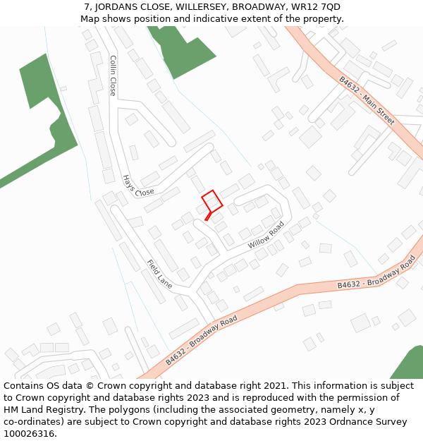 7, JORDANS CLOSE, WILLERSEY, BROADWAY, WR12 7QD: Location map and indicative extent of plot