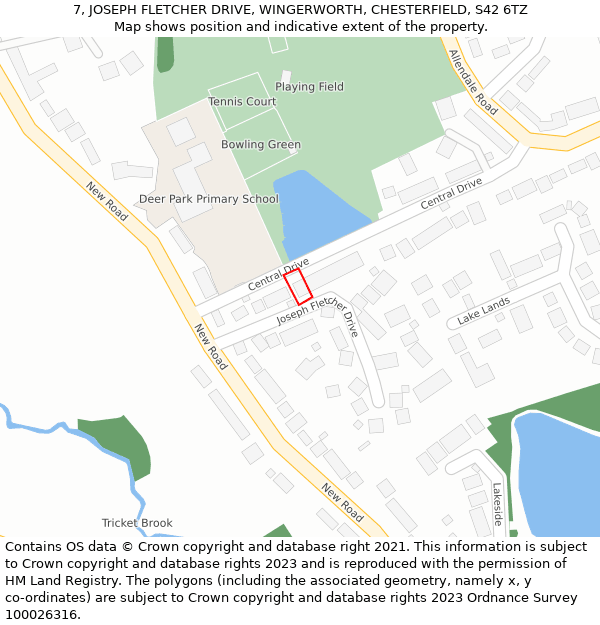 7, JOSEPH FLETCHER DRIVE, WINGERWORTH, CHESTERFIELD, S42 6TZ: Location map and indicative extent of plot