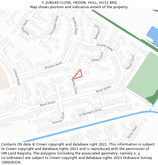 7, JUBILEE CLOSE, HEDON, HULL, HU12 8RQ: Location map and indicative extent of plot