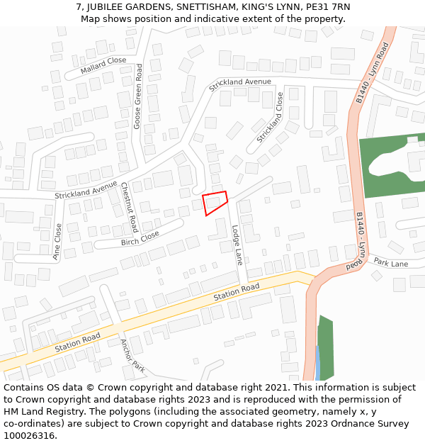 7, JUBILEE GARDENS, SNETTISHAM, KING'S LYNN, PE31 7RN: Location map and indicative extent of plot