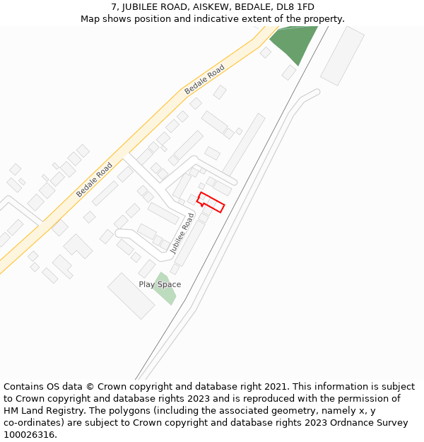 7, JUBILEE ROAD, AISKEW, BEDALE, DL8 1FD: Location map and indicative extent of plot