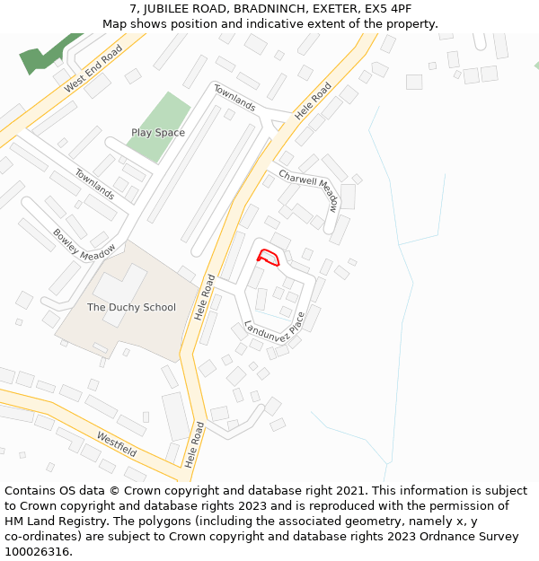 7, JUBILEE ROAD, BRADNINCH, EXETER, EX5 4PF: Location map and indicative extent of plot