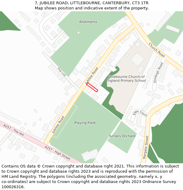 7, JUBILEE ROAD, LITTLEBOURNE, CANTERBURY, CT3 1TR: Location map and indicative extent of plot