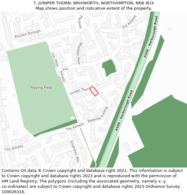 7, JUNIPER THORN, BRIXWORTH, NORTHAMPTON, NN6 9UX: Location map and indicative extent of plot