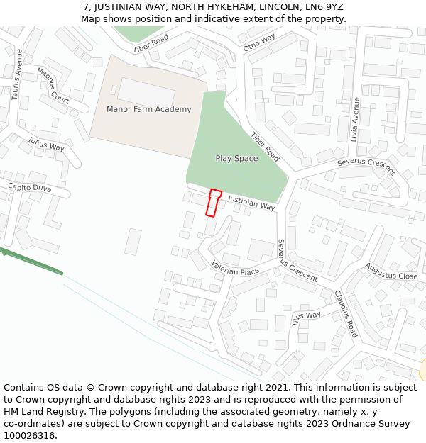 7, JUSTINIAN WAY, NORTH HYKEHAM, LINCOLN, LN6 9YZ: Location map and indicative extent of plot