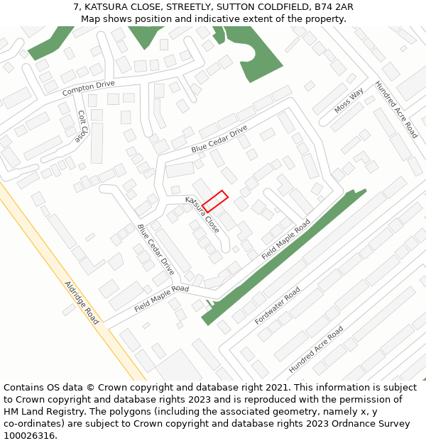 7, KATSURA CLOSE, STREETLY, SUTTON COLDFIELD, B74 2AR: Location map and indicative extent of plot