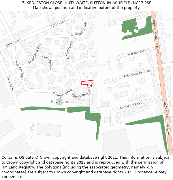 7, KEDLESTON CLOSE, HUTHWAITE, SUTTON-IN-ASHFIELD, NG17 2SE: Location map and indicative extent of plot