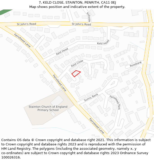 7, KELD CLOSE, STAINTON, PENRITH, CA11 0EJ: Location map and indicative extent of plot