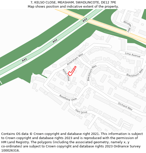 7, KELSO CLOSE, MEASHAM, SWADLINCOTE, DE12 7PE: Location map and indicative extent of plot