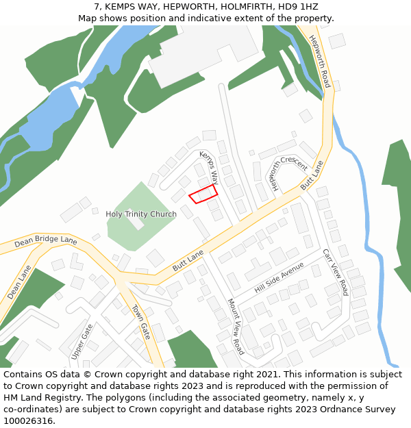 7, KEMPS WAY, HEPWORTH, HOLMFIRTH, HD9 1HZ: Location map and indicative extent of plot