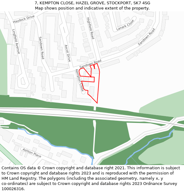 7, KEMPTON CLOSE, HAZEL GROVE, STOCKPORT, SK7 4SG: Location map and indicative extent of plot