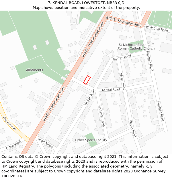 7, KENDAL ROAD, LOWESTOFT, NR33 0JD: Location map and indicative extent of plot