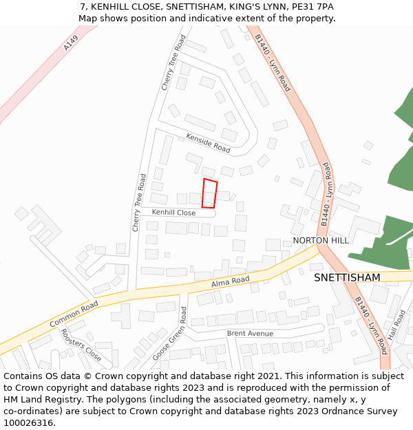 7, KENHILL CLOSE, SNETTISHAM, KING'S LYNN, PE31 7PA: Location map and indicative extent of plot