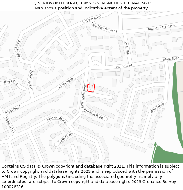 7, KENILWORTH ROAD, URMSTON, MANCHESTER, M41 6WD: Location map and indicative extent of plot