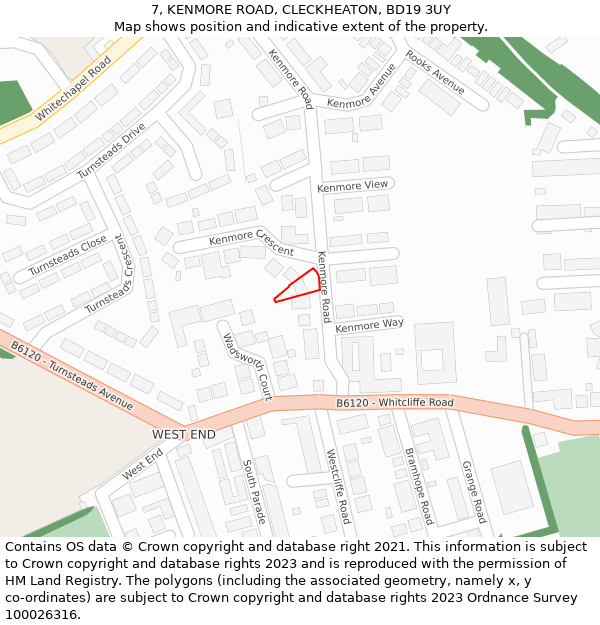 7, KENMORE ROAD, CLECKHEATON, BD19 3UY: Location map and indicative extent of plot