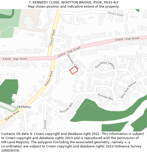 7, KENNEDY CLOSE, WOOTTON BRIDGE, RYDE, PO33 4LY: Location map and indicative extent of plot