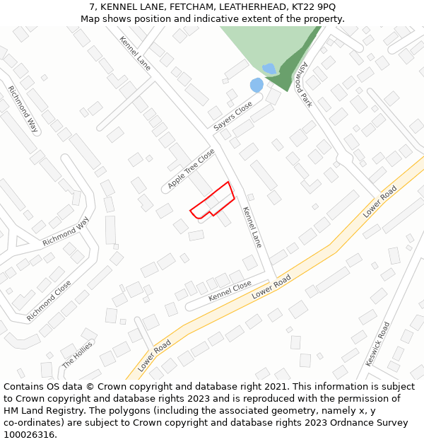 7, KENNEL LANE, FETCHAM, LEATHERHEAD, KT22 9PQ: Location map and indicative extent of plot