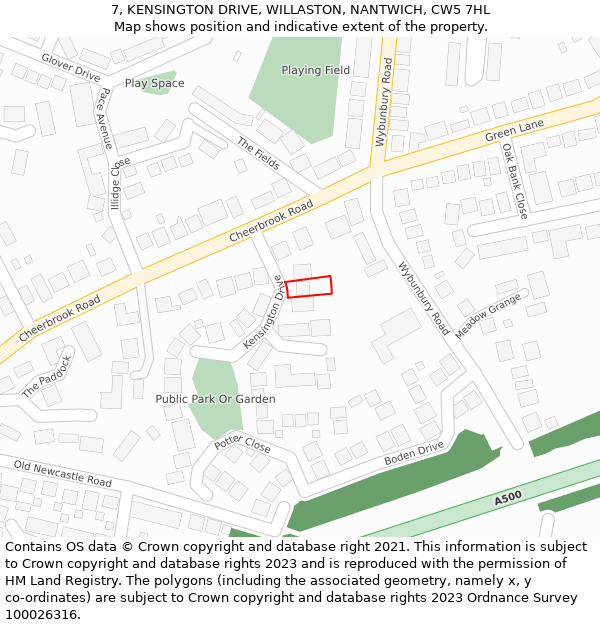 7, KENSINGTON DRIVE, WILLASTON, NANTWICH, CW5 7HL: Location map and indicative extent of plot