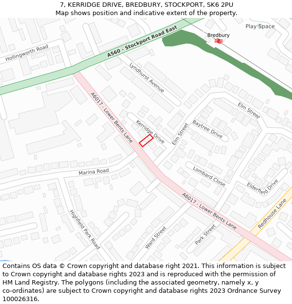 7, KERRIDGE DRIVE, BREDBURY, STOCKPORT, SK6 2PU: Location map and indicative extent of plot