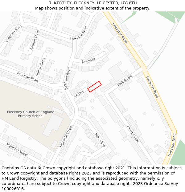 7, KERTLEY, FLECKNEY, LEICESTER, LE8 8TH: Location map and indicative extent of plot