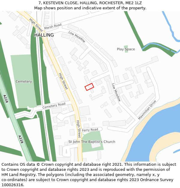 7, KESTEVEN CLOSE, HALLING, ROCHESTER, ME2 1LZ: Location map and indicative extent of plot