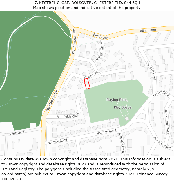 7, KESTREL CLOSE, BOLSOVER, CHESTERFIELD, S44 6QH: Location map and indicative extent of plot