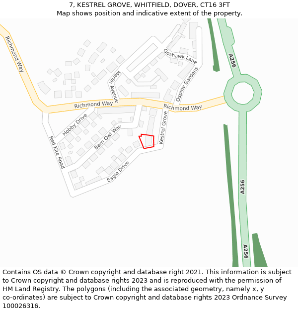 7, KESTREL GROVE, WHITFIELD, DOVER, CT16 3FT: Location map and indicative extent of plot