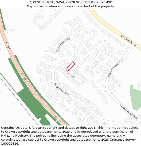 7, KESTREL RISE, SWALLOWNEST, SHEFFIELD, S26 4SD: Location map and indicative extent of plot