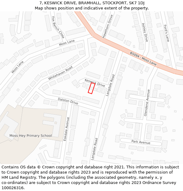 7, KESWICK DRIVE, BRAMHALL, STOCKPORT, SK7 1DJ: Location map and indicative extent of plot