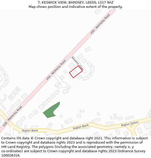 7, KESWICK VIEW, BARDSEY, LEEDS, LS17 9AZ: Location map and indicative extent of plot