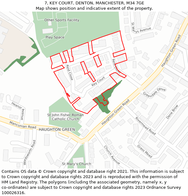 7, KEY COURT, DENTON, MANCHESTER, M34 7GE: Location map and indicative extent of plot