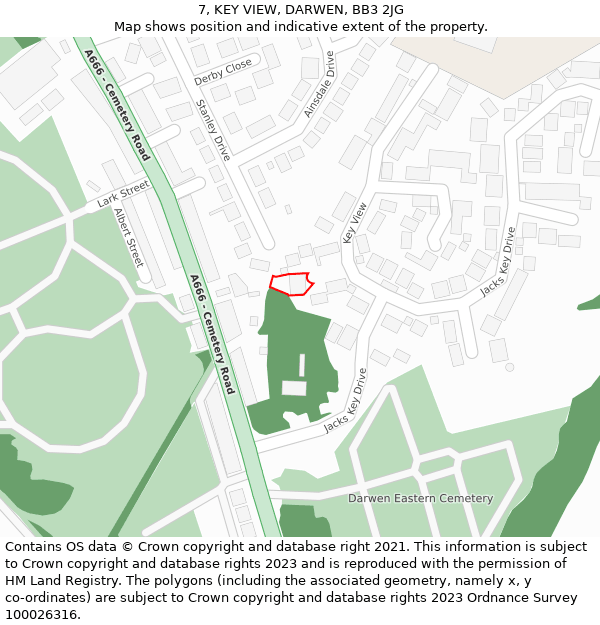 7, KEY VIEW, DARWEN, BB3 2JG: Location map and indicative extent of plot
