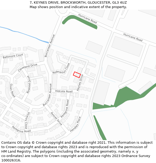 7, KEYNES DRIVE, BROCKWORTH, GLOUCESTER, GL3 4UZ: Location map and indicative extent of plot