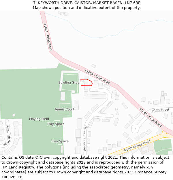 7, KEYWORTH DRIVE, CAISTOR, MARKET RASEN, LN7 6RE: Location map and indicative extent of plot