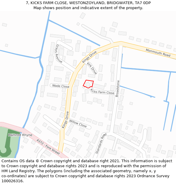 7, KICKS FARM CLOSE, WESTONZOYLAND, BRIDGWATER, TA7 0DP: Location map and indicative extent of plot