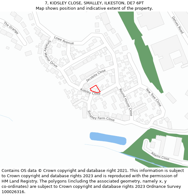 7, KIDSLEY CLOSE, SMALLEY, ILKESTON, DE7 6PT: Location map and indicative extent of plot