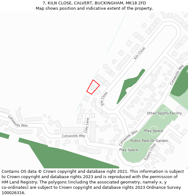 7, KILN CLOSE, CALVERT, BUCKINGHAM, MK18 2FD: Location map and indicative extent of plot