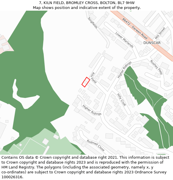 7, KILN FIELD, BROMLEY CROSS, BOLTON, BL7 9HW: Location map and indicative extent of plot